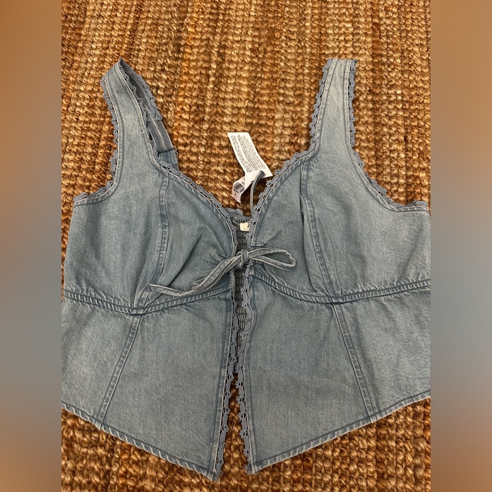 American Eagle Outfitters Light Blue Lace-Trim Top